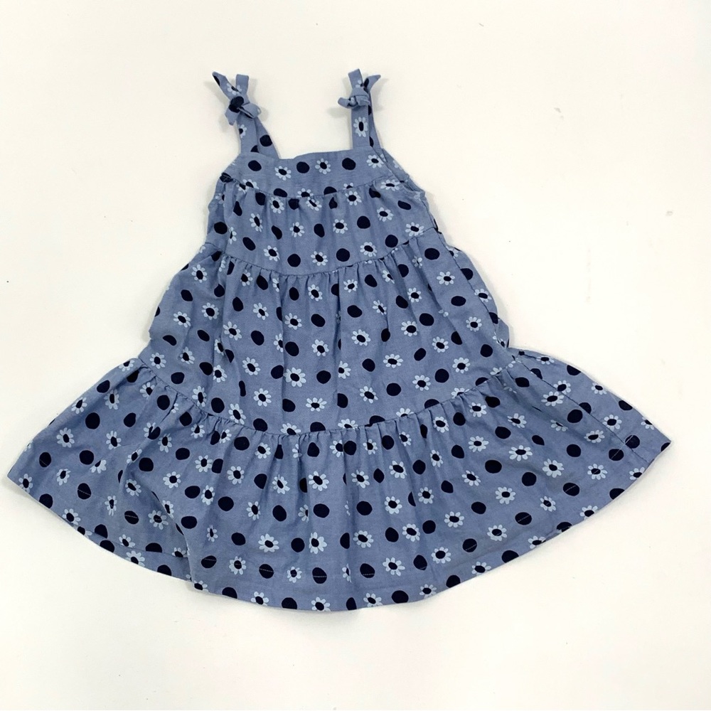 Hanna Andersson Dress Girls 3T 90cm Blue Flowers Polka Dots